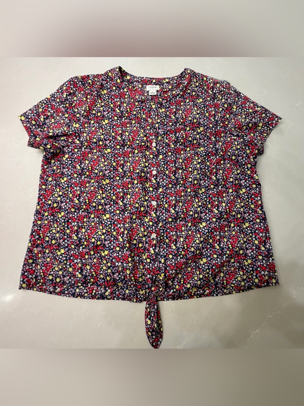 J.Crew Ditsy Floral Tie-Front Button-Up Top Blouse Multicolor, L